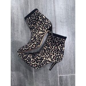 Something Navy Nix LeopardPrint‎ Stretchy Knit Pull On Sock Bootie Heel 6.5